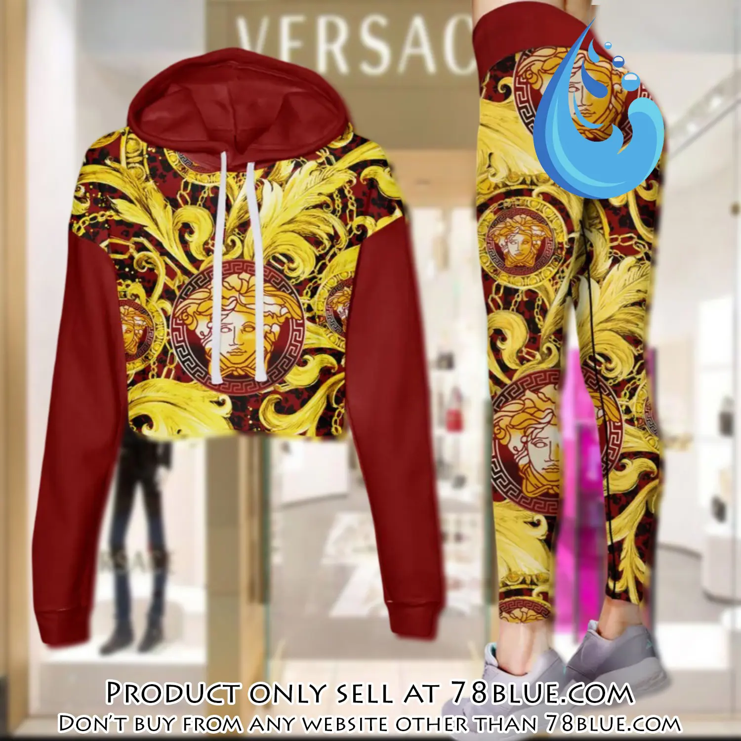 Versace golden medusa red luxury brand clothes leggings and crop top set for women 78b0519877